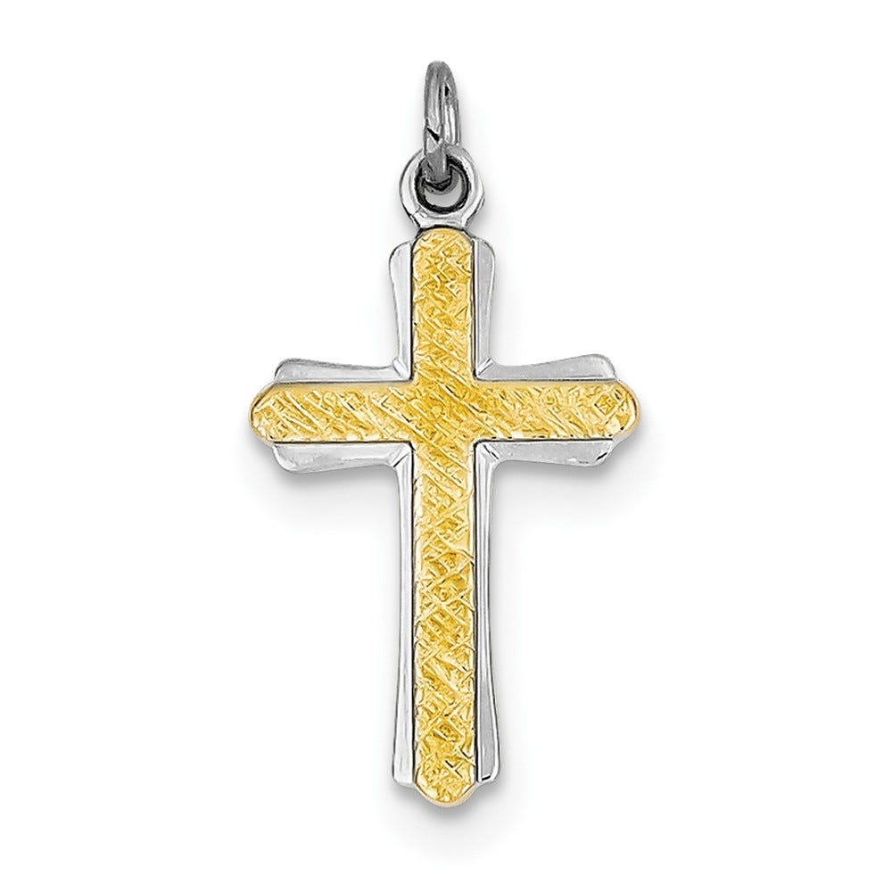 Sterling Silver Rhodium-plated & 18k Gold-plated Cross Charm