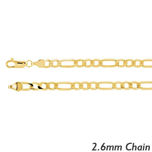 14K Yellow Gold 2.6mm Figaro Link Chain