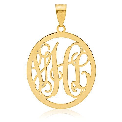 Oval Vine Script 3 Letter Monogram Cut-Out Pendant