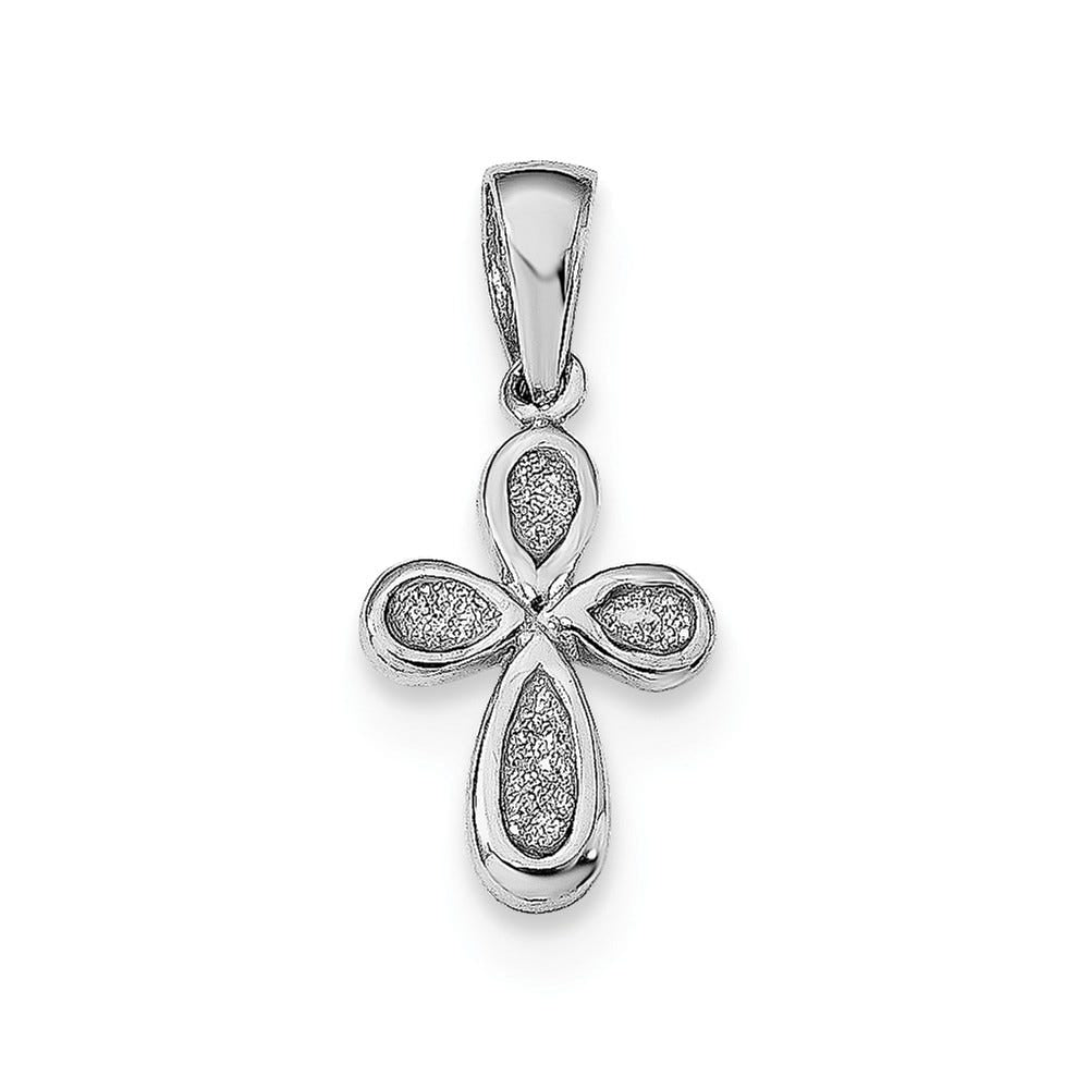 Sterling Silver Rhodium-plated Enamel & Glitter Fabric Cross Pendant