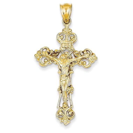 14k INRI Fleur De Lis Crucifix Pendant