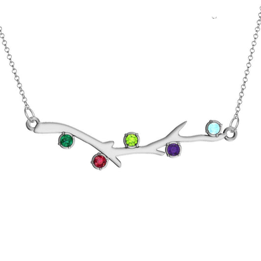 Personalized Family Tree Branch Pendant with up to 6 Birthstones w/ Chain