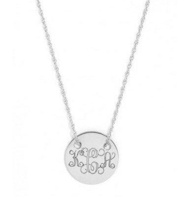 Sterling Silver Round Vine Script 3 Letter Monogram Pendant with Box Chain