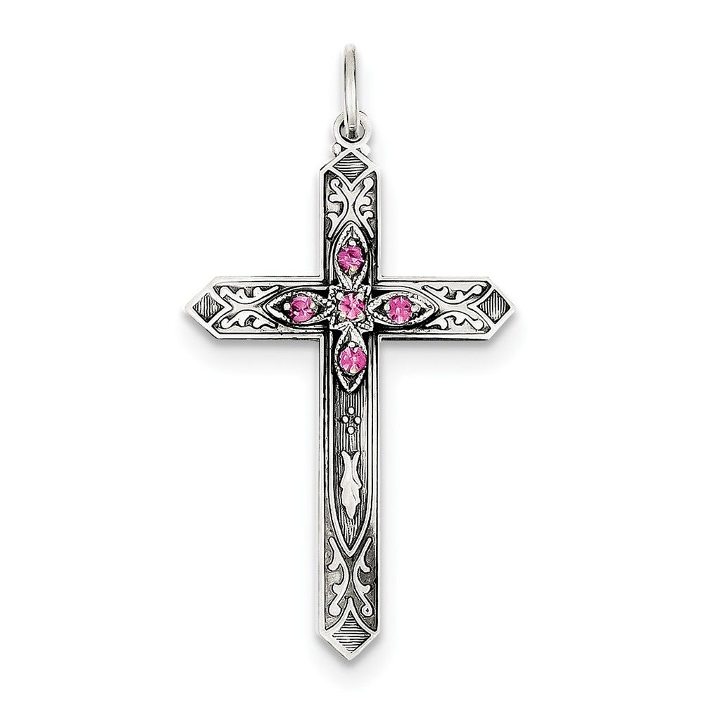 Sterling Silver October Birthstone Cross Pendant