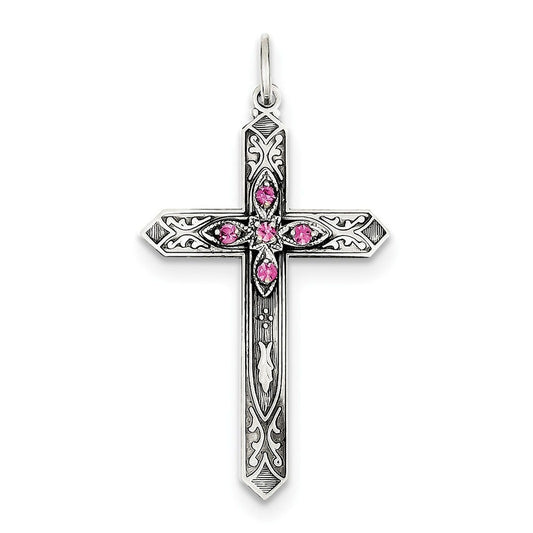 Sterling Silver October Birthstone Cross Pendant