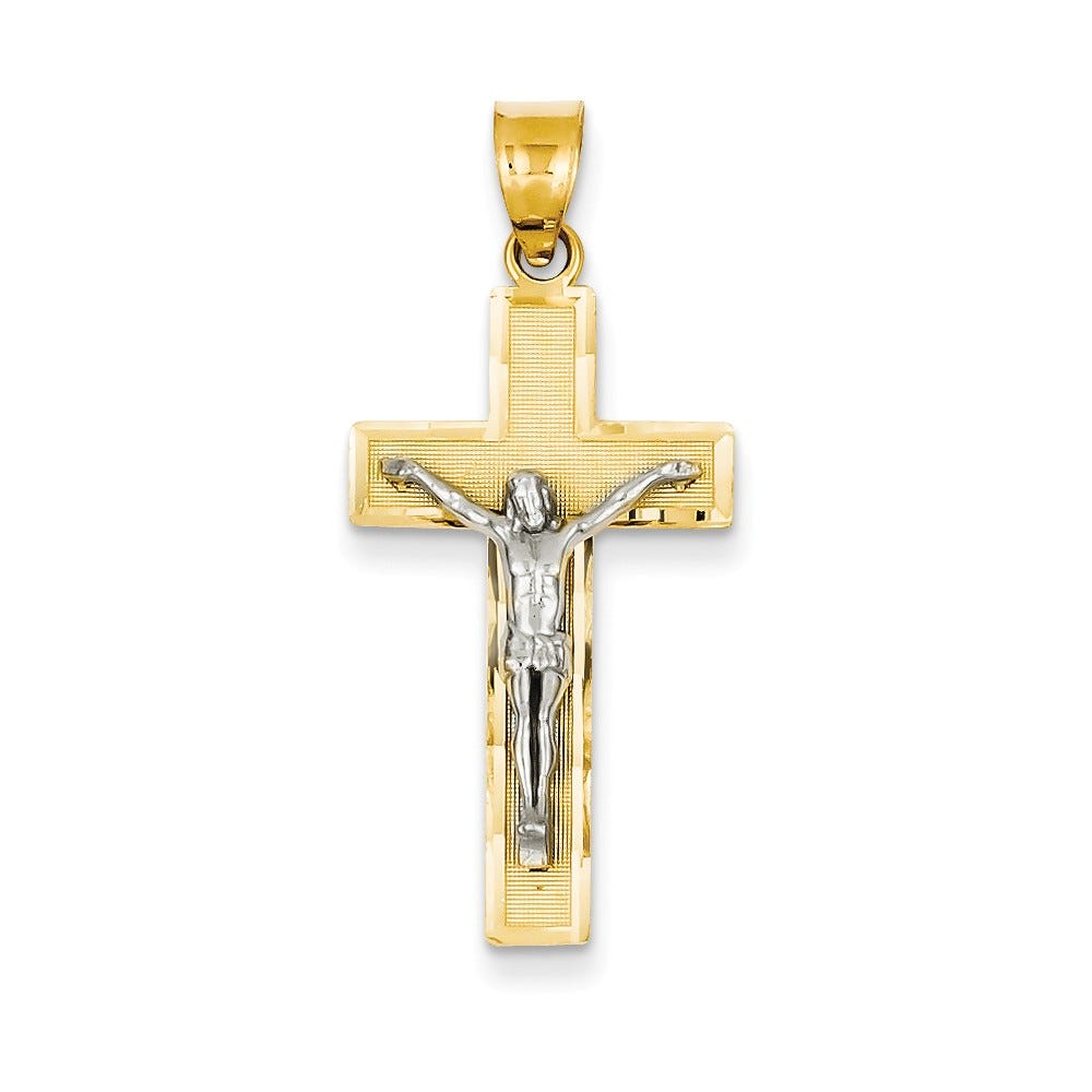 14K Two-tone Diamond-cut Crucifix Pendant