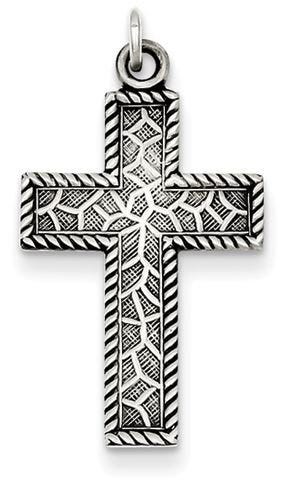 Sterling Silver Antiqued Thorn Cross Charm