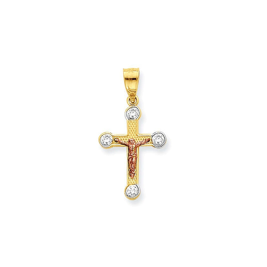 10k Two-tone Small CZ Crucifix Pendant