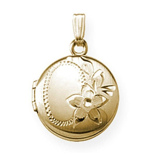 14k Gold Filled Small Floral Round Locket - 2/3 inch x 2/3 inch