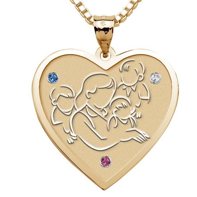 Mother with Three Sons - Heart Pendant with Birthstones