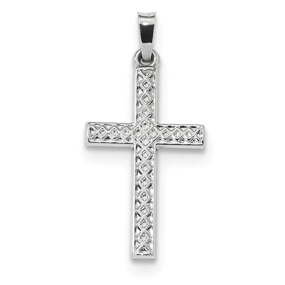 14k White Gold Polished Lattice Cross Pendant