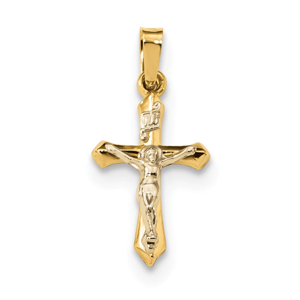 14k Two-tone Polished INRI Crucifix Pendant