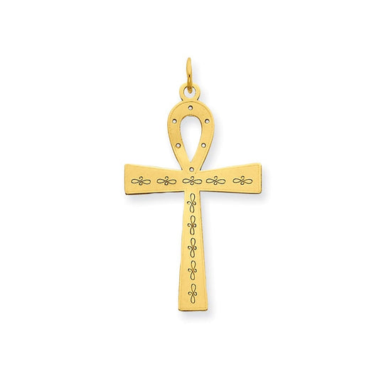 14K Laser Designed Ankh Cross Pendant