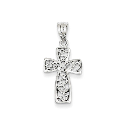 14k White Gold Filigree Cross Pendant