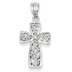 14k White Gold Filigree Cross Pendant