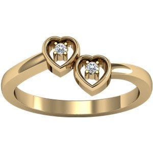 Solid Gold Double Heart Ring W/ Diamonds