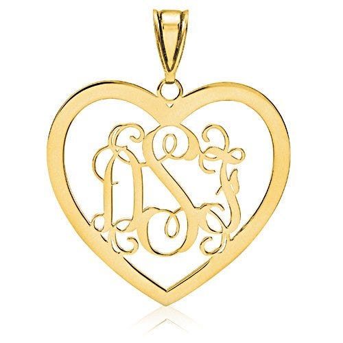 Heart Shaped Vine Script 3 Letter Monogram Cut-Out Pendant