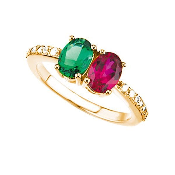 Mother's Ring with Two Birthstones and Diamonds