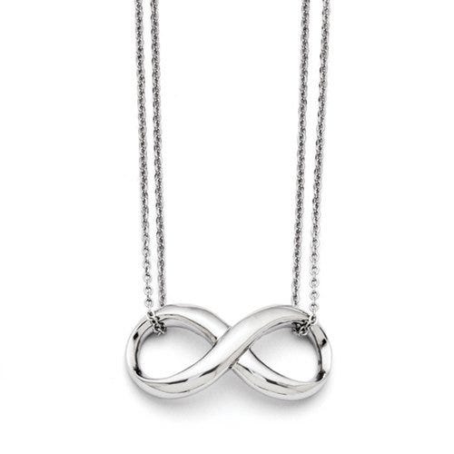 Stainless Steel Polished Two Strand Infinity Symbol Necklace  w/18 Inch Length Chain