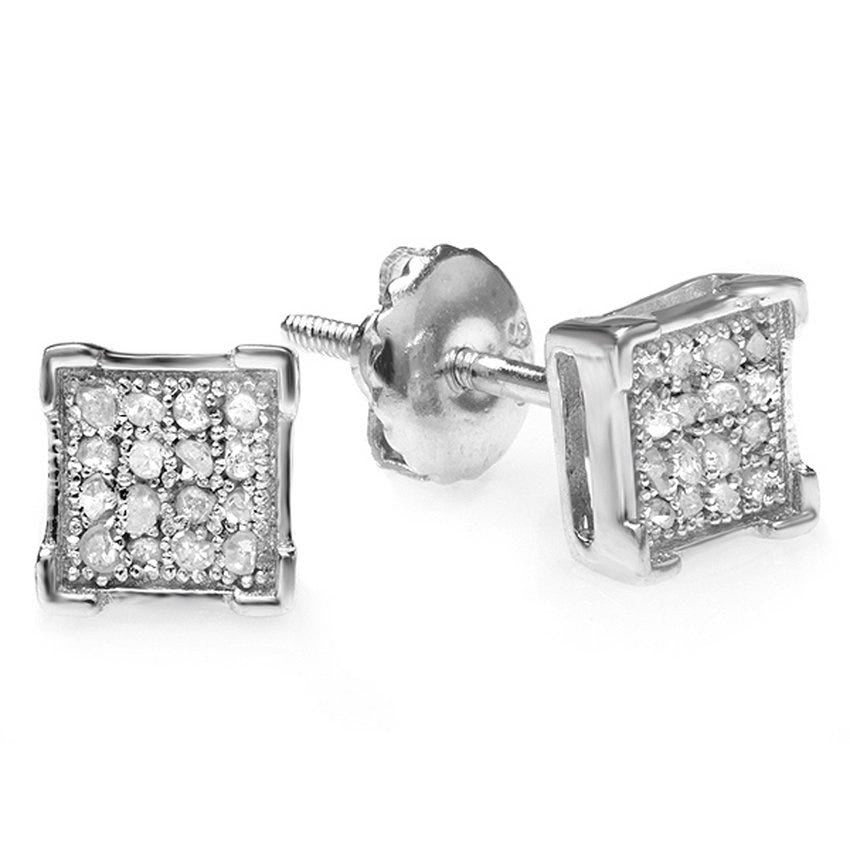 Sterling Silver Pave CZ Square Stud Earrings