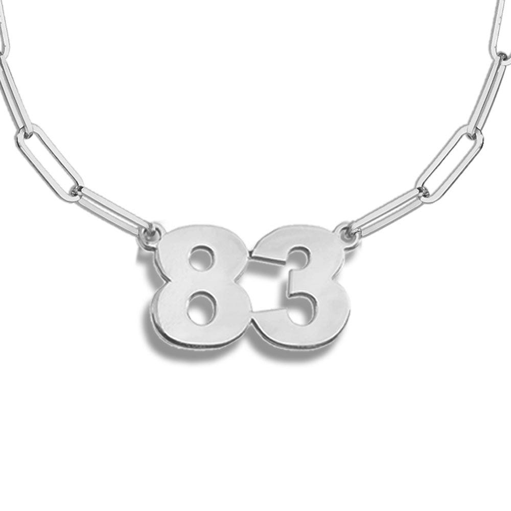 High Polished Number Woman's Necklace with 16 Inch Paperclip Chain