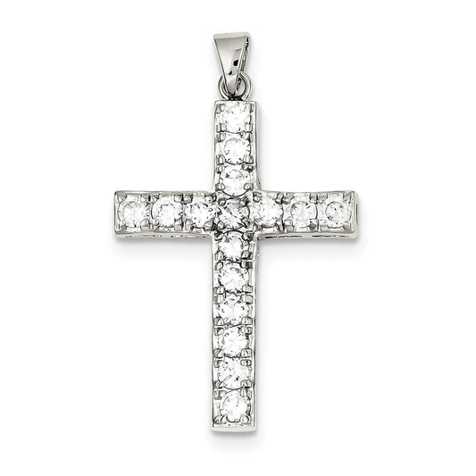 Sterling Silver Rhodium-plated CZ Latin Cross Pendant