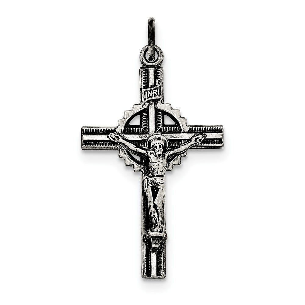 Sterling Silver Antiqued, Textured and Polished INRI Crucifix Pendant