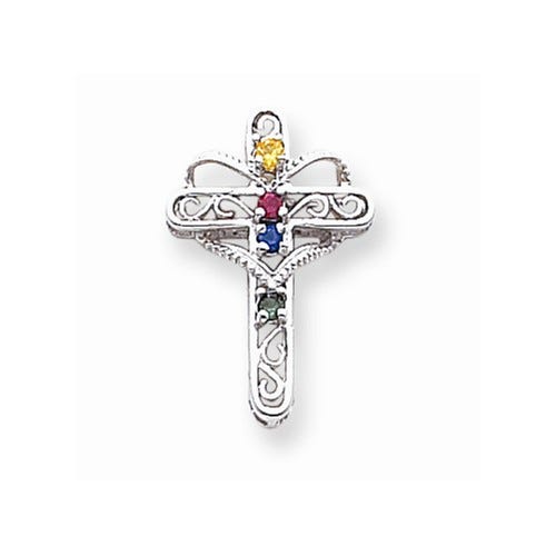 14k White Gold Genuine Mother\'s Cross Pendant