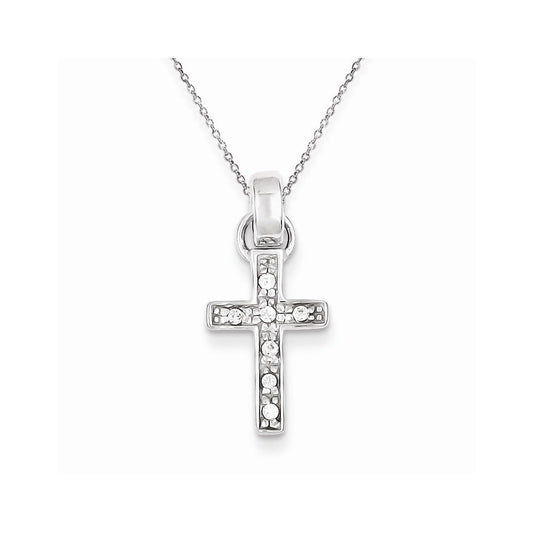 Sterling Silver Rhodium Plated CZ Latin Cross Pendant
