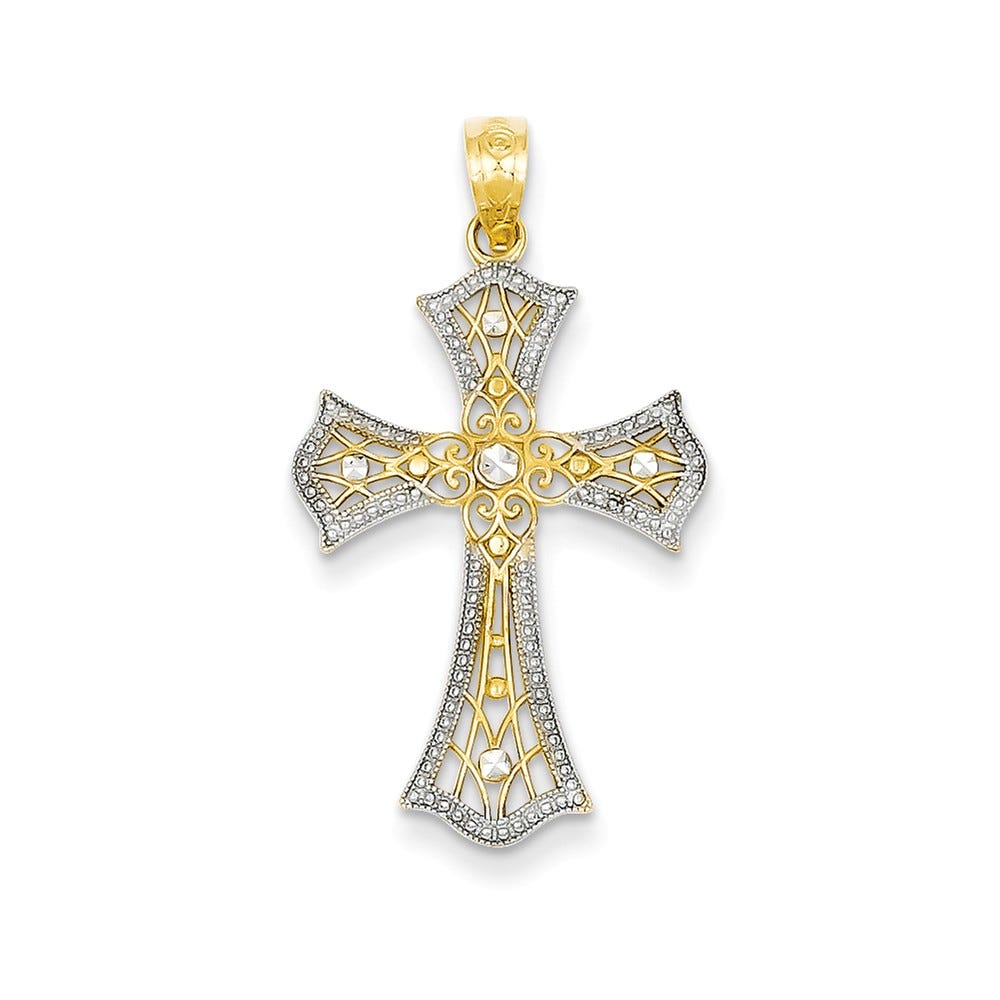 14k Rhodium Diamond-cut Cross Pendant