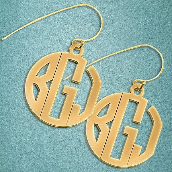 Monogram Block Round Cut-Out Earrings w/ Kidney Wire