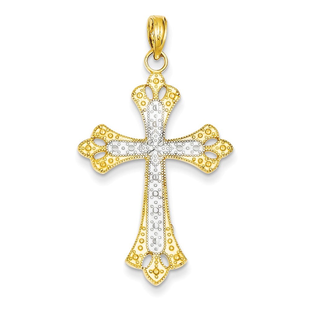 14k w/Rhodium Textured Cross Pendant