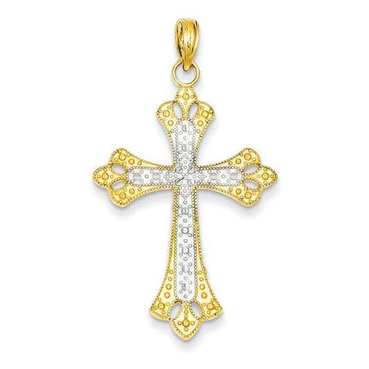 14k w/Rhodium Textured Cross Pendant
