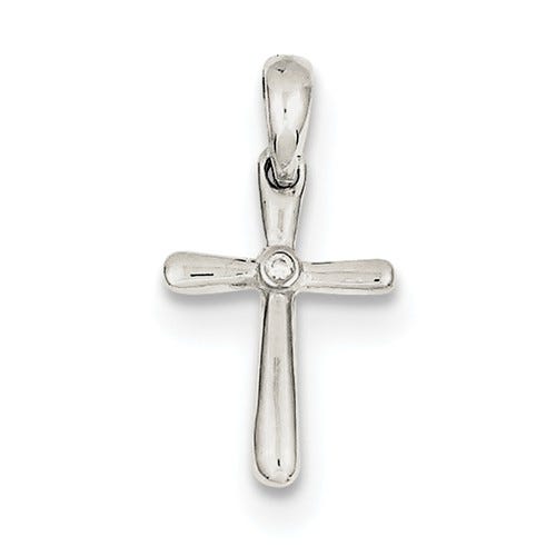 Sterling Silver Polished CZ Children's Cross Pendant