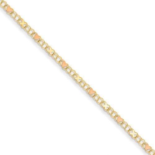 14k Polished Rhodium-Plated Xs & Hearts Anklet