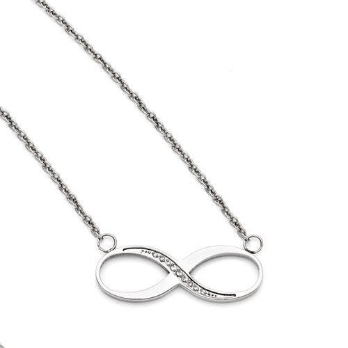 Stainless Steel Infinity Polished CZ Necklace w/ 20 Inch Chain