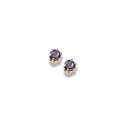 14K Yellow Gold Child's Genuine Amethyst Birthstone Stud Earrings