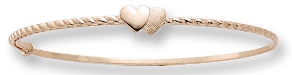 14K Yellow Gold Children's Adjustable Double Heart Bangle Bracelet