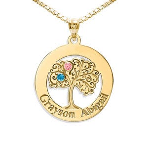 Personalized Family Tree Pendant with 2 Names and Birthstones