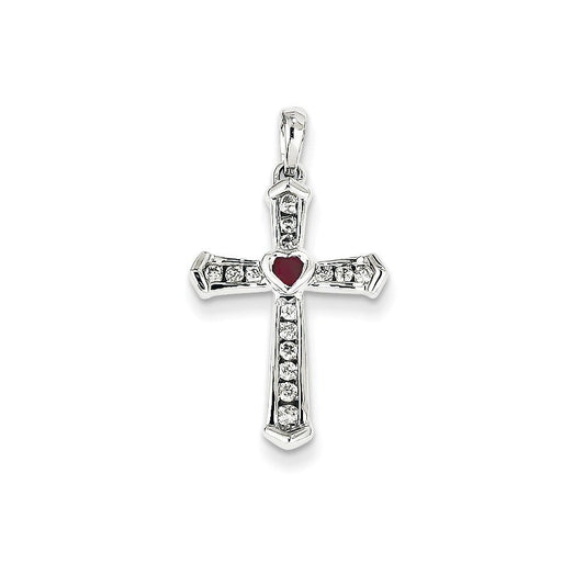 14k White Gold Ruby & Diamond Cross Pendant