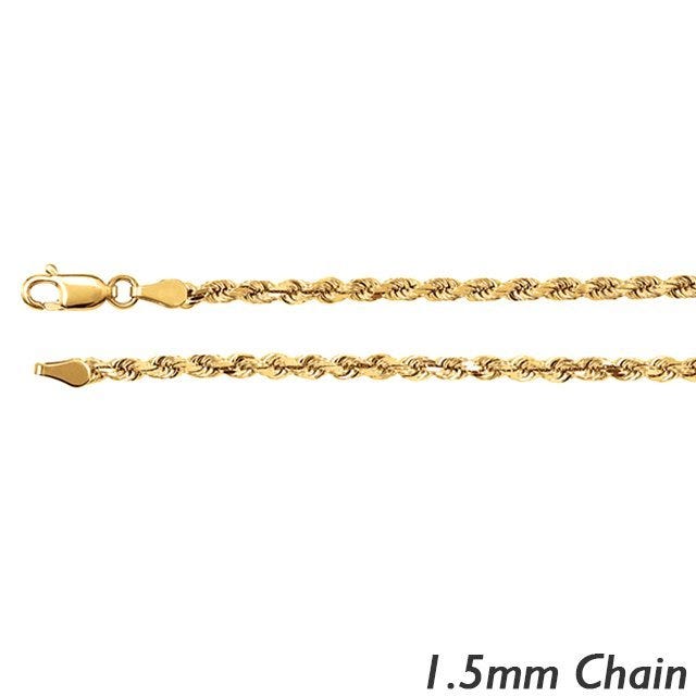 14K Yellow Gold 1.5mm Diamond Cut Round Rope Chain