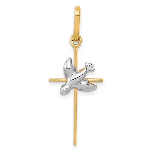 14k Two-tone Dove Cross Pendant