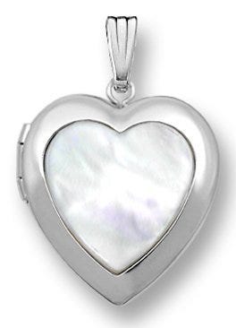 14k White Gold Mother Of Pearl Heart Photo Locket