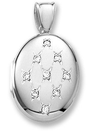 18k Premium Weight White Gold w/ Diamonds Oval Locket