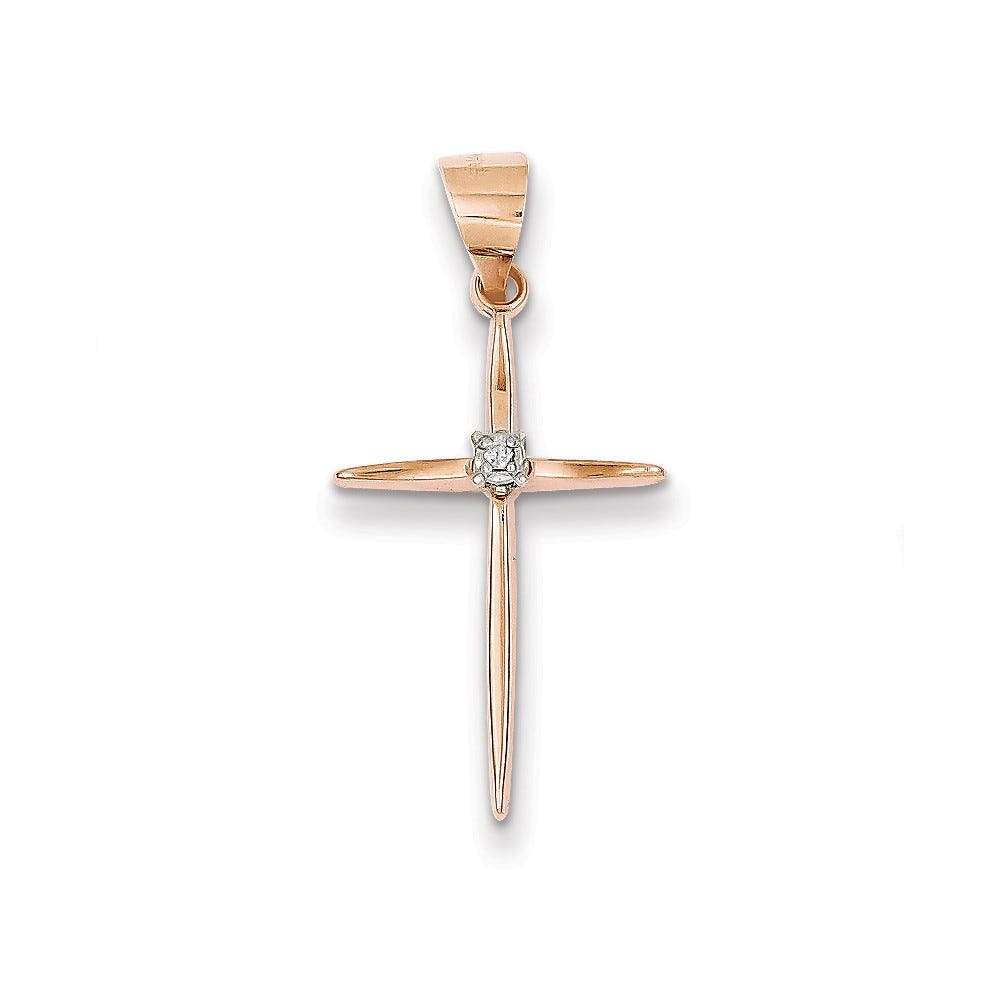 14k Rose Gold Diamond Cross Pendant