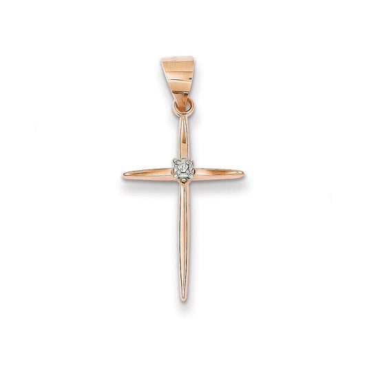 14k Rose Gold Diamond Cross Pendant