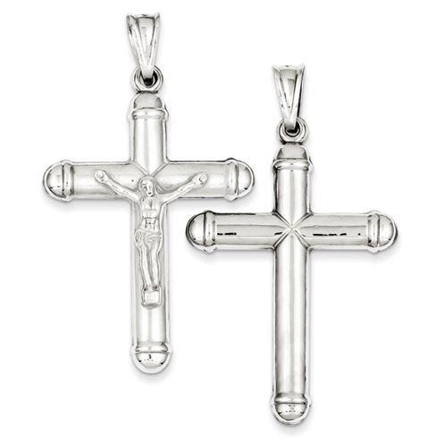 Sterling Silver Rhodium-plated Reversible Crucifix Pendant