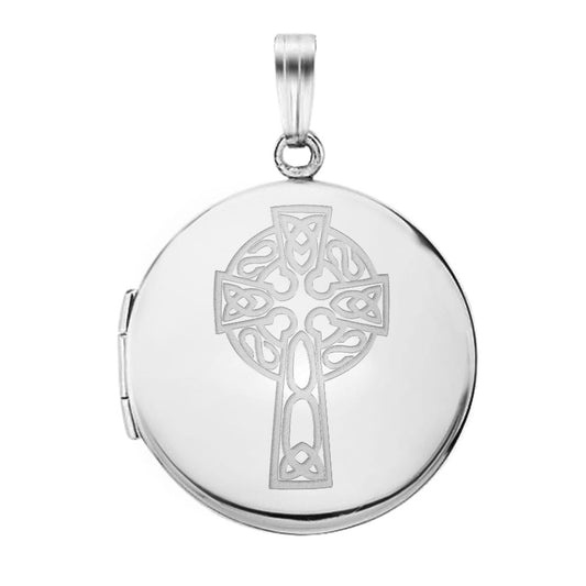 Sterling Silver Round Celtic Cross Picture Locket