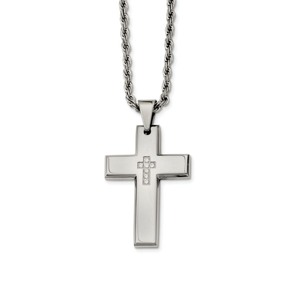 Stainless Steel Cross with CZs Pendant Necklace