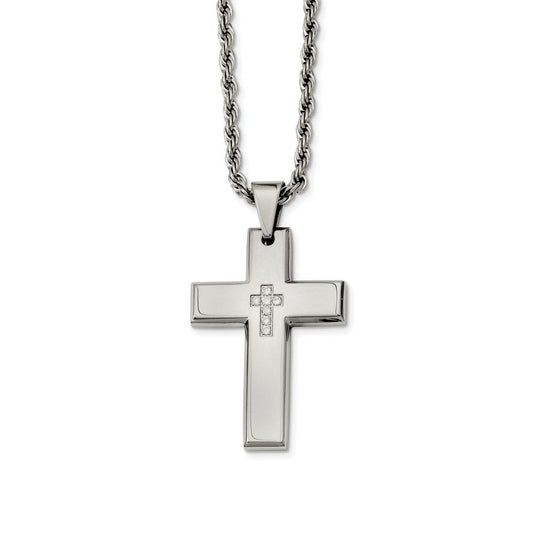 Stainless Steel Cross with CZs Pendant Necklace